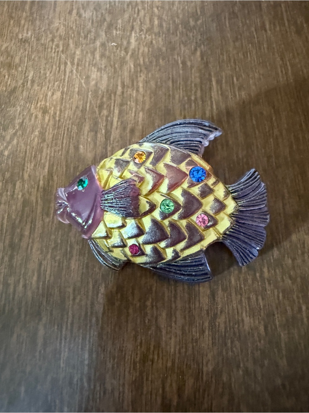 Vintage Lucite acrylic fish multi color rhinestone brooch pin costume jewelry